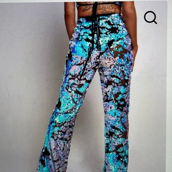 RARE jaded London distressed sequin flares flared rave festival bell bottom pant - Picture 4 of 8